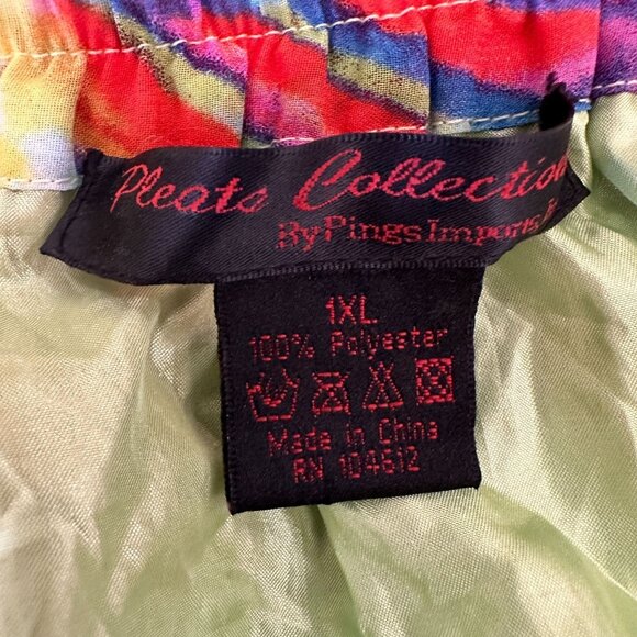 Pleats Collection Green Orange Abstract Pleated Midi Skirt 1XL By Pings Imports - Picture 5 of 5